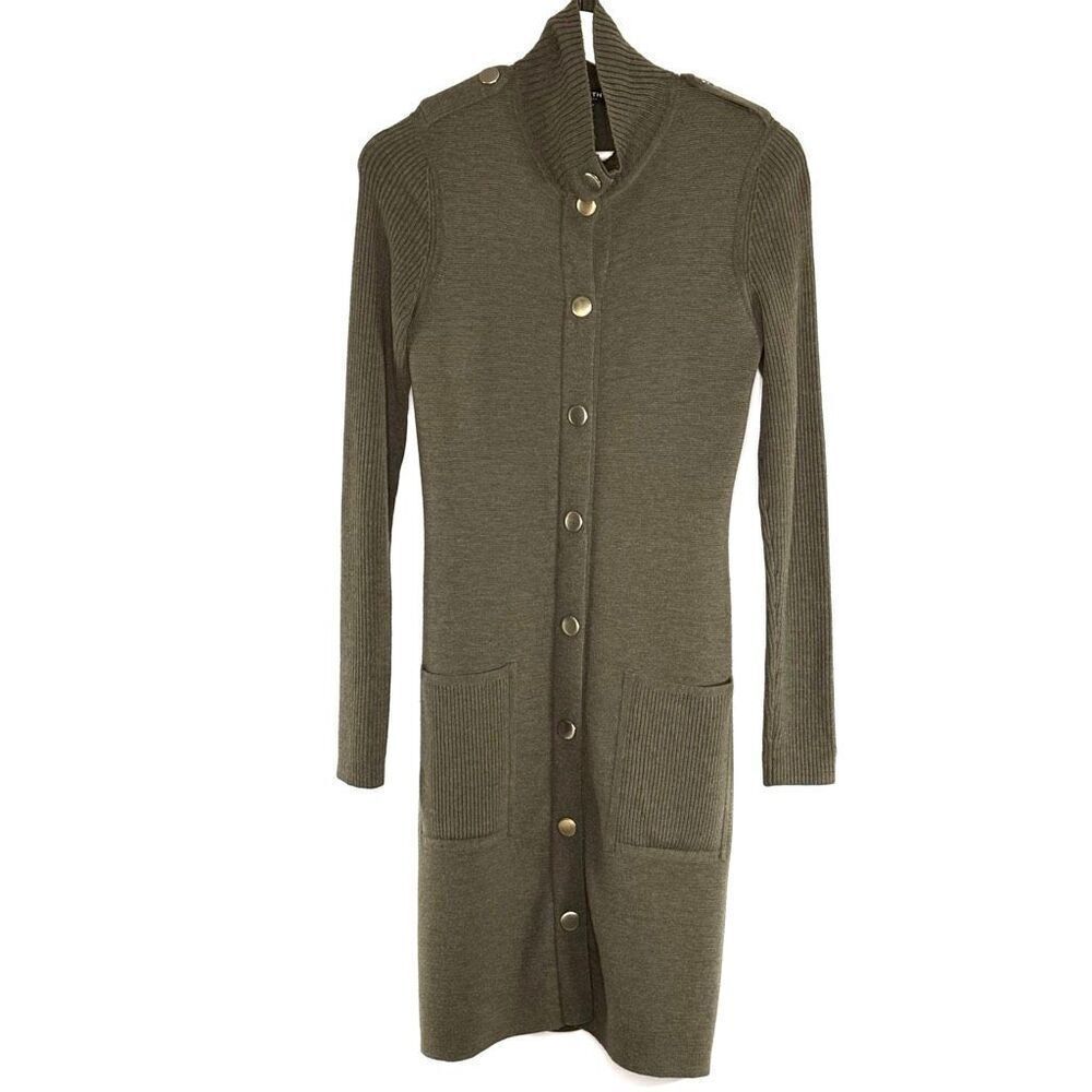 Worth Hunter Green Wool Military Style Long  Button Down Cardigan - Women’s US s